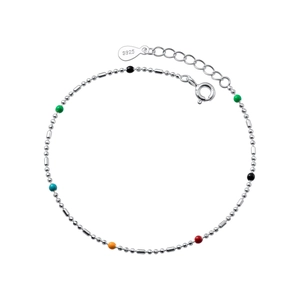 S925 sterling silver chain necklace with colorful enamel rainbow beads for women