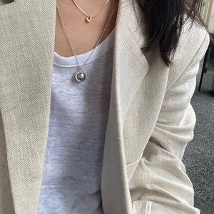 Minimalist 925 sterling silver ball necklace with gold letter J layered chain set