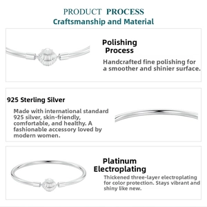 Detail of 925 sterling silver shell bracelet showing platinum plating and polishing