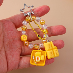 Beaded heart key ring with chocolate cake and lemon slice charms for bags