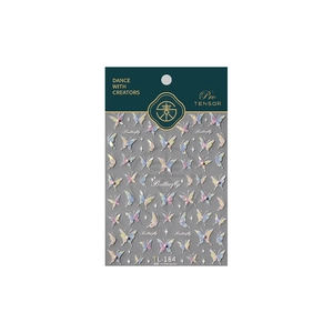 Holographic 3D butterfly nail stickers with iridescent finish and tiny pearls TL-184