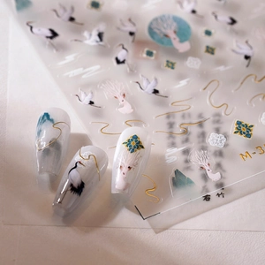 Elegant Chinese Style Nail Stickers Bronzing Gold Line Crane Deer Landscape Ultra Thin Adhesive Decals Women Manicure
