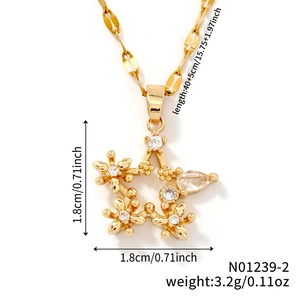 Detailed view of gold star flower pendant necklace with dimensions and size specifications