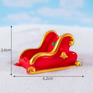 Miniature red and gold Christmas sleigh figurine for micro landscapes, size 6.2cm by 3.6cm
