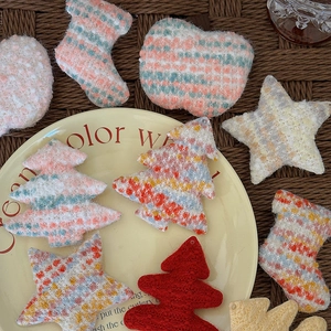 Christmas Knitted Fabric Ornaments Tree Star Socks Shaped Handmade Patches DIY Crafts Holiday Party Decor