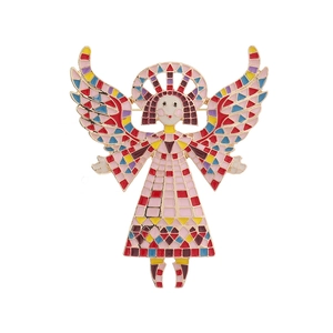 Vintage mosaic angel wing brooch in colorful painted alloy for suits and accessories