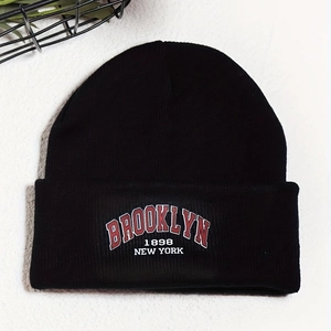 Black Brooklyn 1898 New York knitted beanie for autumn winter warmth and style