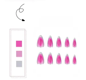 Pink gradient almond press-on nails with shiny finish and ten pieces display set