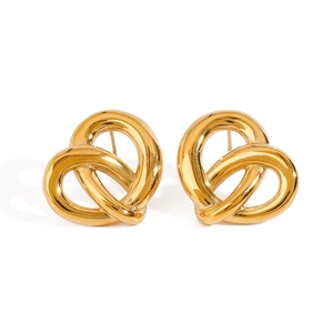 Minimalistische 18K vergoldete Edelstahl-Herzohrringe in geknotetem Design poliert