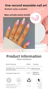 Detail showing 24pcs pink purple wavy press-on nails with product specifications and macro view