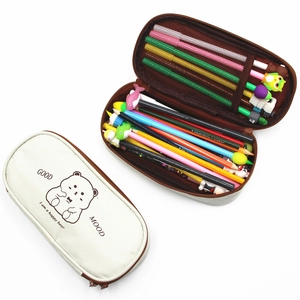 Large capacity bear pencil case showing multiple compartments and internal storage layers