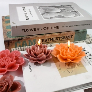 Geurkaarsen in de vorm van roos en lotus op vintage boeken voor decoratie