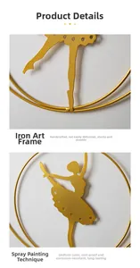 Detail of golden iron ballet girl wall decor showing handcrafted frame and anti-rust paint
