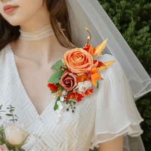 Fleur Épaule Mariée Artificielle Fait Main Rose Satin Corsage Avec Épingle Et Pince Pour Mariage Fête Banquet Accessoires Élégants
