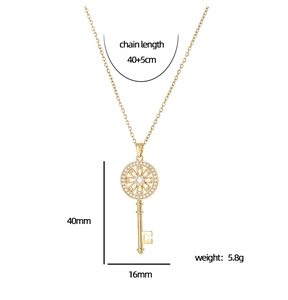 Detailed size specifications for the gold zircon-encrusted key pendant necklace