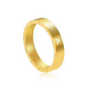 Golden titanium steel ring with heart pattern and engraved clock scale design