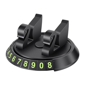 Black car temporary parking card with luminous phone numbers and swan phone holder design