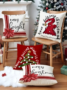 Detailierte Weihnachtskissenbezüge mit Leinenstruktur und festlichen Mustern im Wohnzimmer