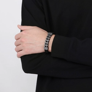 Bracciale punk da uomo in acciaio inossidabile con corda intrecciata nera al polso