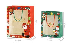Sacs cadeaux de Noël avec imprimé Merry Christmas et fenêtre PVC en rouge et vert