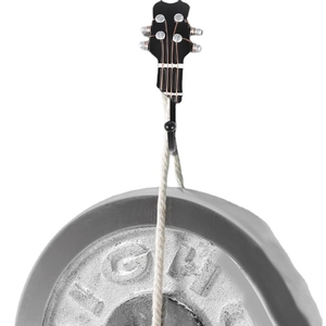 Heavy duty guitar headstock wall hook in black resin showing weight capacity with a weight