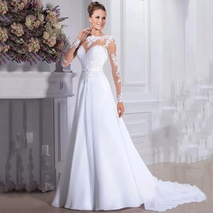 Elegant Lace Sequin Mermaid Wedding Dress Long Sleeves Deep V Neck Illusion Mesh Bridal Gown With Long Train For Bride