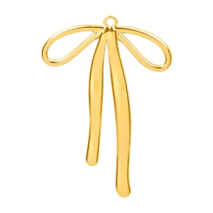 Detailed view of a 304 stainless steel golden bow pendant with polished metal texture