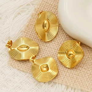 Vintage style gold titanium steel earrings with textured ripple design for women