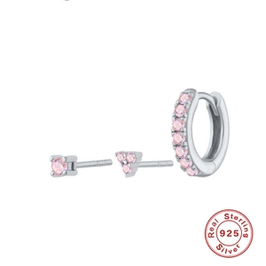 Detail view of pink gemstone earrings set in 925 sterling silver with a polished finish