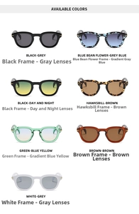Detailed collection of retro small frame sunglasses in seven diverse color options