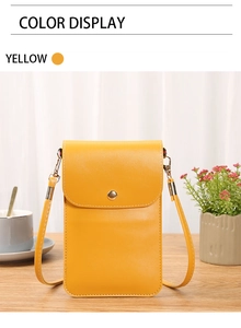 Petit sac bandoulière jaune en cuir PU pour téléphone avec fermeture à pression