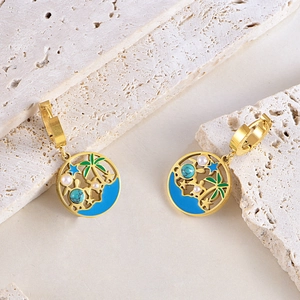 Parure collier et boucles d'oreilles palmier doré avec turquoise et charms océan