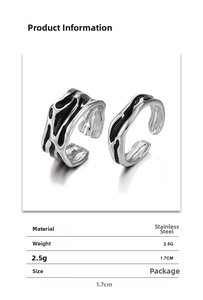 Detail view of adjustable black enamel stainless steel ring showing dimensions and weight