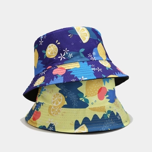 Double-sided sun bucket hat with lemon print for men and women, summer outdoor protection