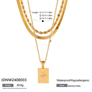 Detailed specs of golden triple-layered stainless steel necklace with star pendant