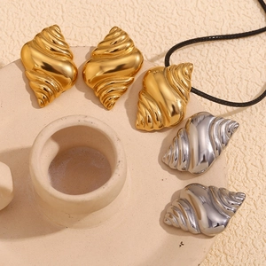 Minimalist gold and silver seashell stud earrings with a wax cord pendant necklace set