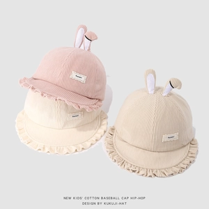 Mignon chapeau bob pour enfants en velours côtelé avec oreilles de lapin et bord à volants