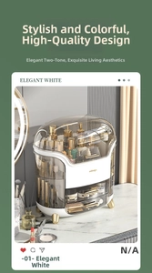 Detailansicht des eleganten weißen Make-up-Organizers mit goldenen Griffen und Deckel