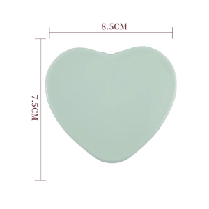 Mint green heart-shaped portable makeup mirror with 8.5x7.5CM compact size dimensions