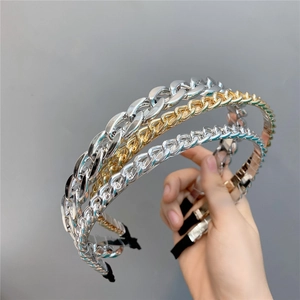 Set of three metallic chain headbands in gold and silver finish with protective tips
