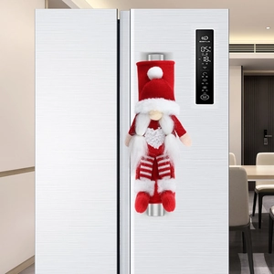 Christmas gnome refrigerator handle covers set with red heart motif for holiday kitchen decor