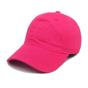 Detail shot of fuchsia cotton baseball cap featuring 3D number 1950 embroidery texture