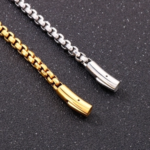 Men's hip hop box chain necklace in gold and silver steel with secure plug-in clasp