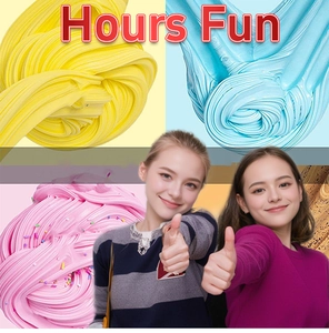 Detailed texture showing four colorful butter slime varieties with soft stretchy spirals