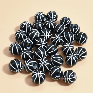 50 piezas de cuentas de baloncesto de acrílico negro de 10-12 mm para creación de joyas DIY