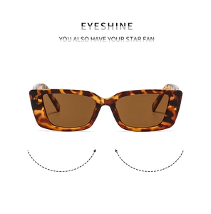 Detail of tortoiseshell rectangle sunglasses with brown lenses and street style frame