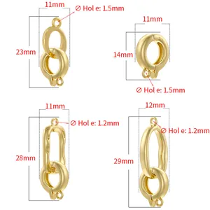 Detailed dimension chart for 18K gold plated oval jewelry clasps showing various mm sizes