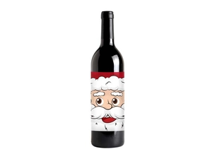 Detailed view of custom gold foil Christmas Santa stickers for wine bottles labels