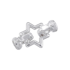 Detailed view of silver star necklace clasp connector with micro-inlaid cubic zirconia