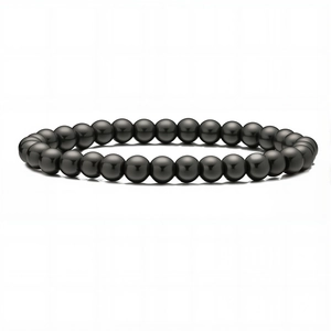 Bracelet pour hommes en perles d'hématite noire polie, style vintage et minimaliste